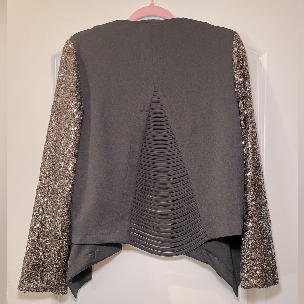 Sequin Sleeve Open Back Blazer
